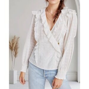Anthropologie Maeve‎ Laila Ivory Lace Ruffle Blouse